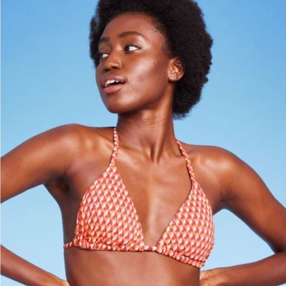 WILD FABLE BIKINI TOP RIBBED TRIANGLE FIT MULTI COLOR GEOMETRIC PRINT NWT - Picture 6 of 7